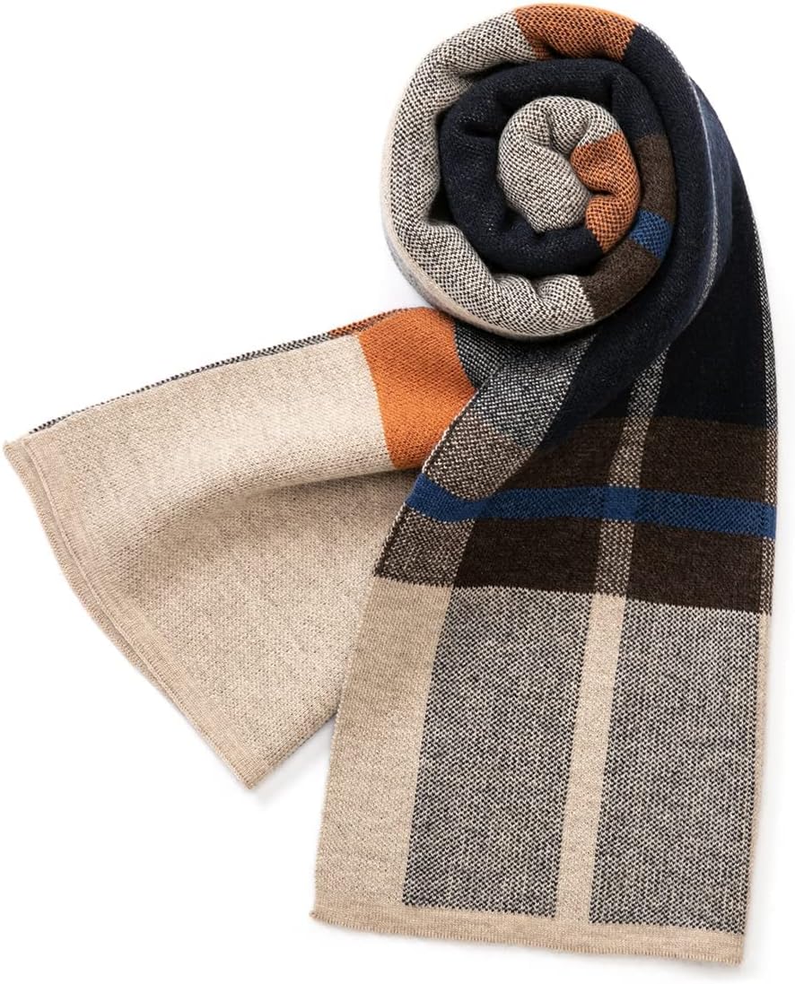 251030090502972_1 Villand Australian Merino Wool Tartan Knitted Scarf for Men, Plaid Winter Warm Thick Soft Neckwear with Gift Box - Image 1